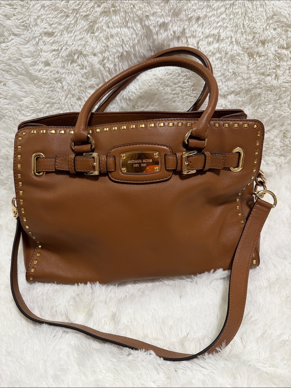 Michael Kors Cognac Leather Satchel with Gold Hardware